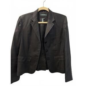 Lauren Ralph Lauren Petite Brown 100% Linen 3-Button Blazer Jacket 12P